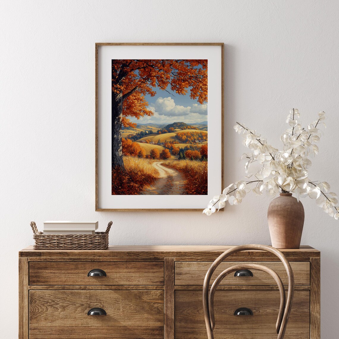 Autumn Hills Landscape With Big Maple Tree Overlooking Rolling Valley Wall Art - Image 5