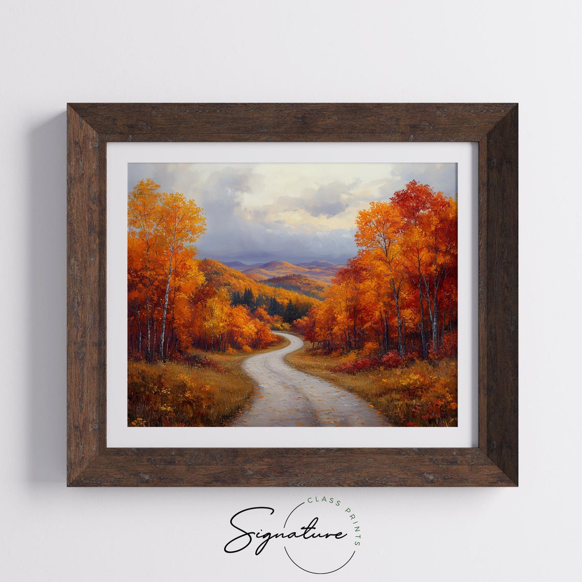 Winding Road Fiery Autumn Forest Mountain Vista Painting Print - Image 5