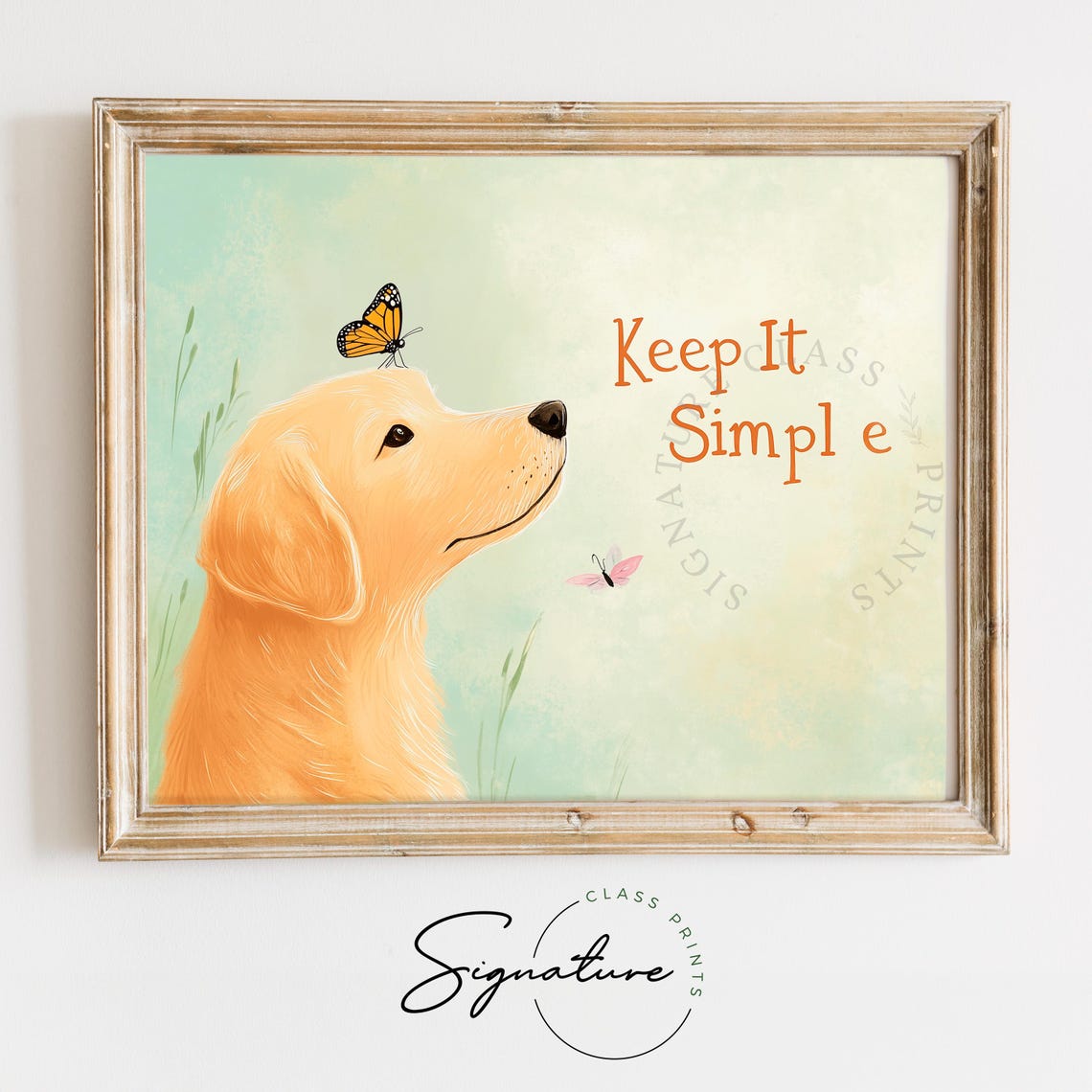 Keep It Simple Golden Retriever Puppy With Butterflies Wall Art