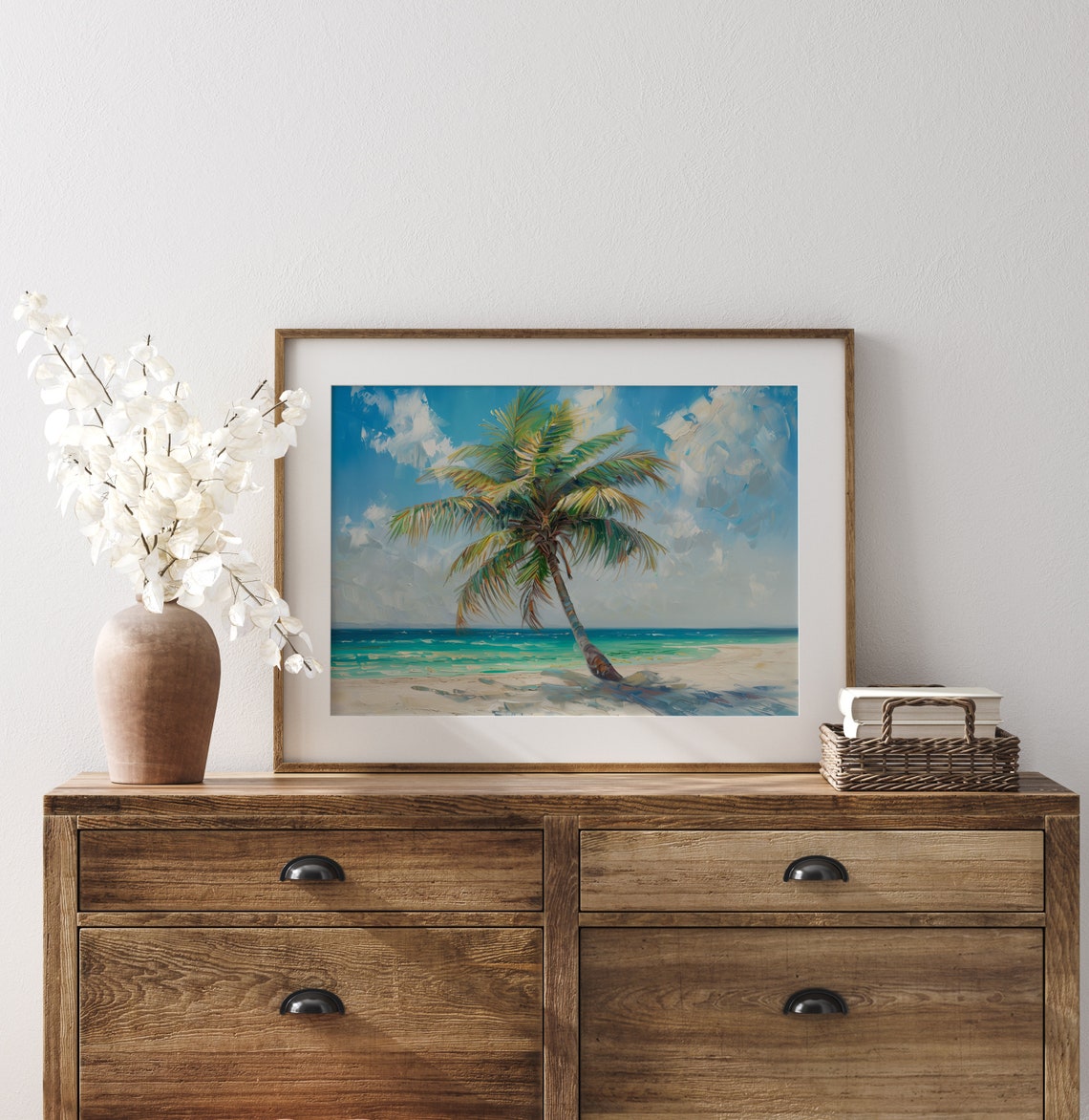 Tropical Beach Palm Tree Turquoise Ocean White Sand Scene Poster - Image 3
