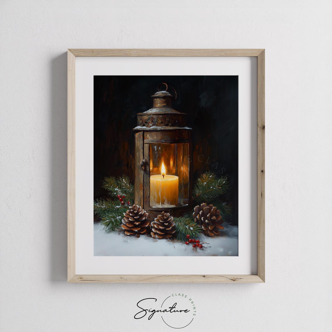 Rustic Lantern With Candle Pinecones And Holly Winter Poster - Image 3