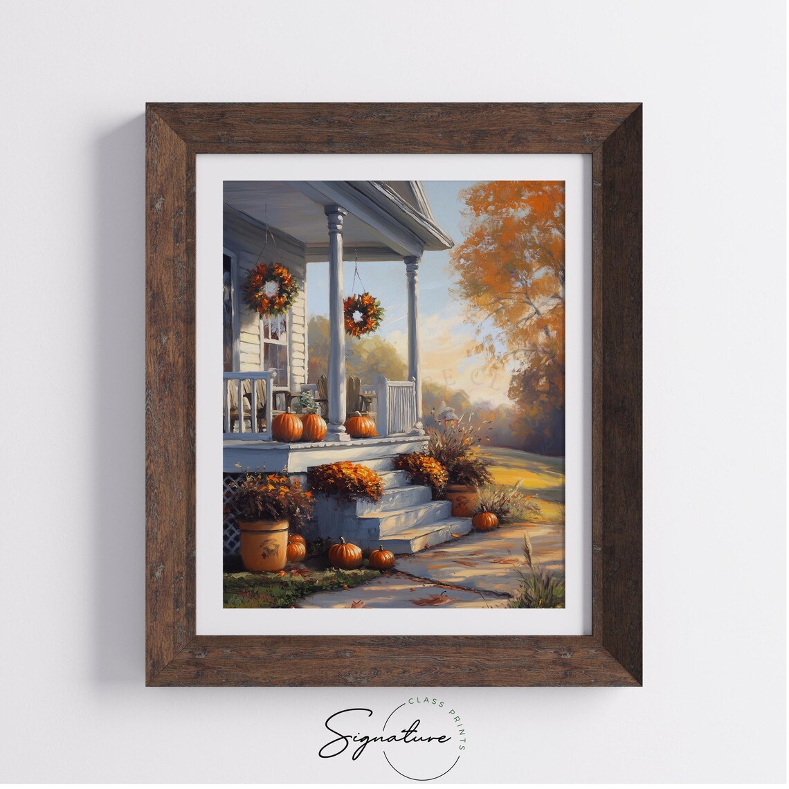 Farmhouse Porch With Pumpkins Hanging Wreaths Autumn Glow Poster - Image 4