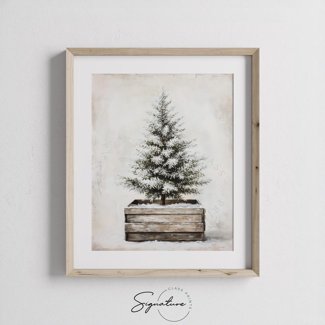 Snow Dusted Christmas Tree In Rustic Wooden Crate Winter Poster - Image 2