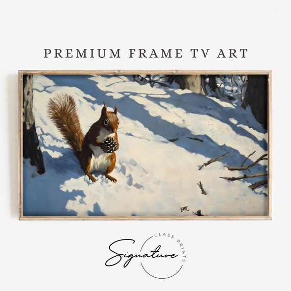 Red Squirrel With Pinecone in Snowy Winter Forest Painting Poster