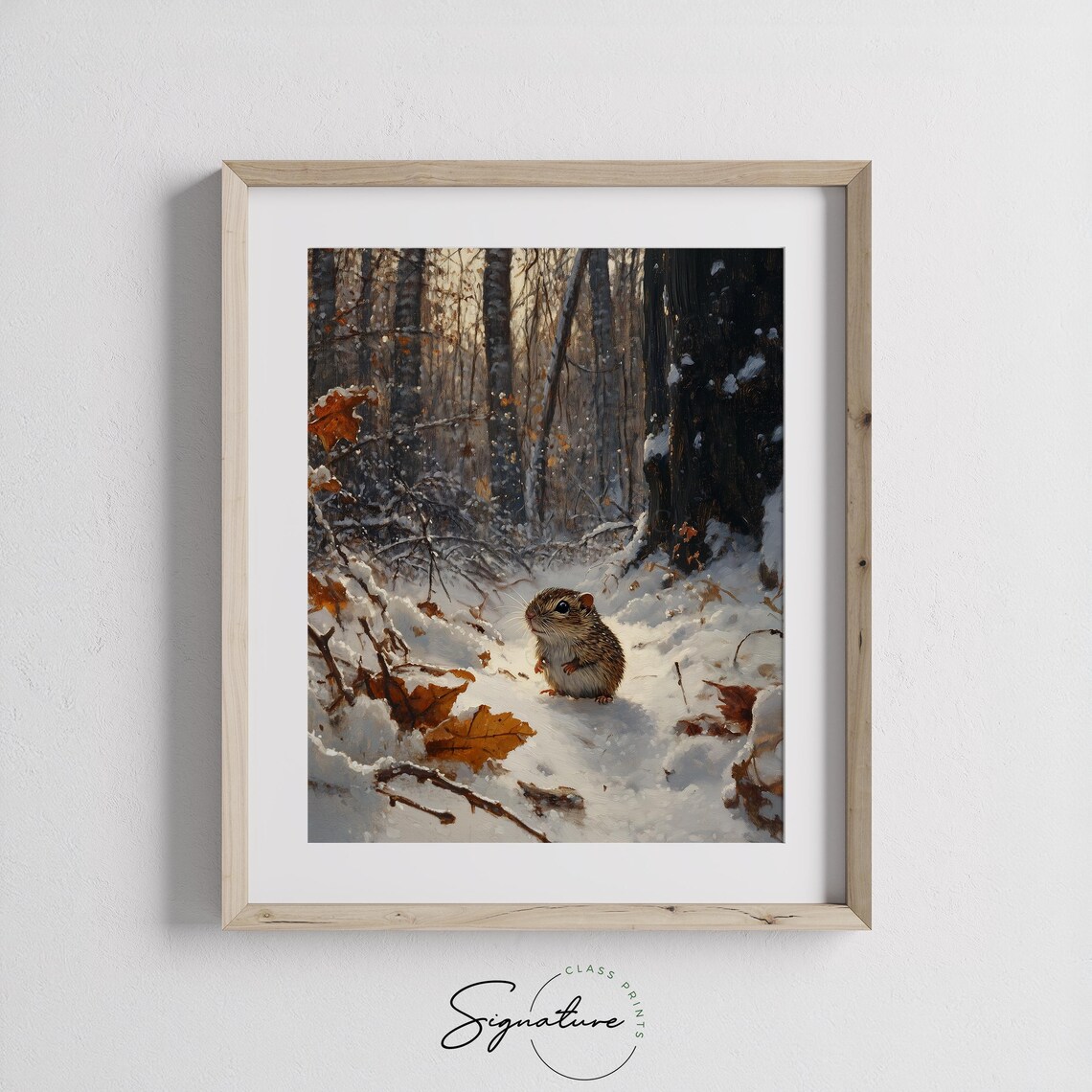 Tiny Woodland Rodent In Snowy Autumn Forest With Fallen Leaves Poster - Image 3