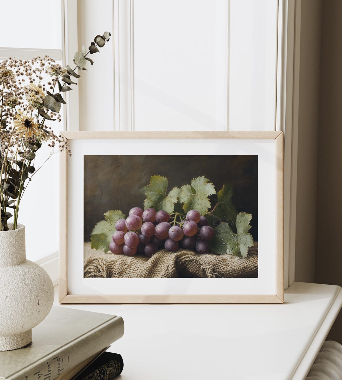 Purple Grapes Still Life Painting Burlap Rustic Fruit Decor Poster - Image 6