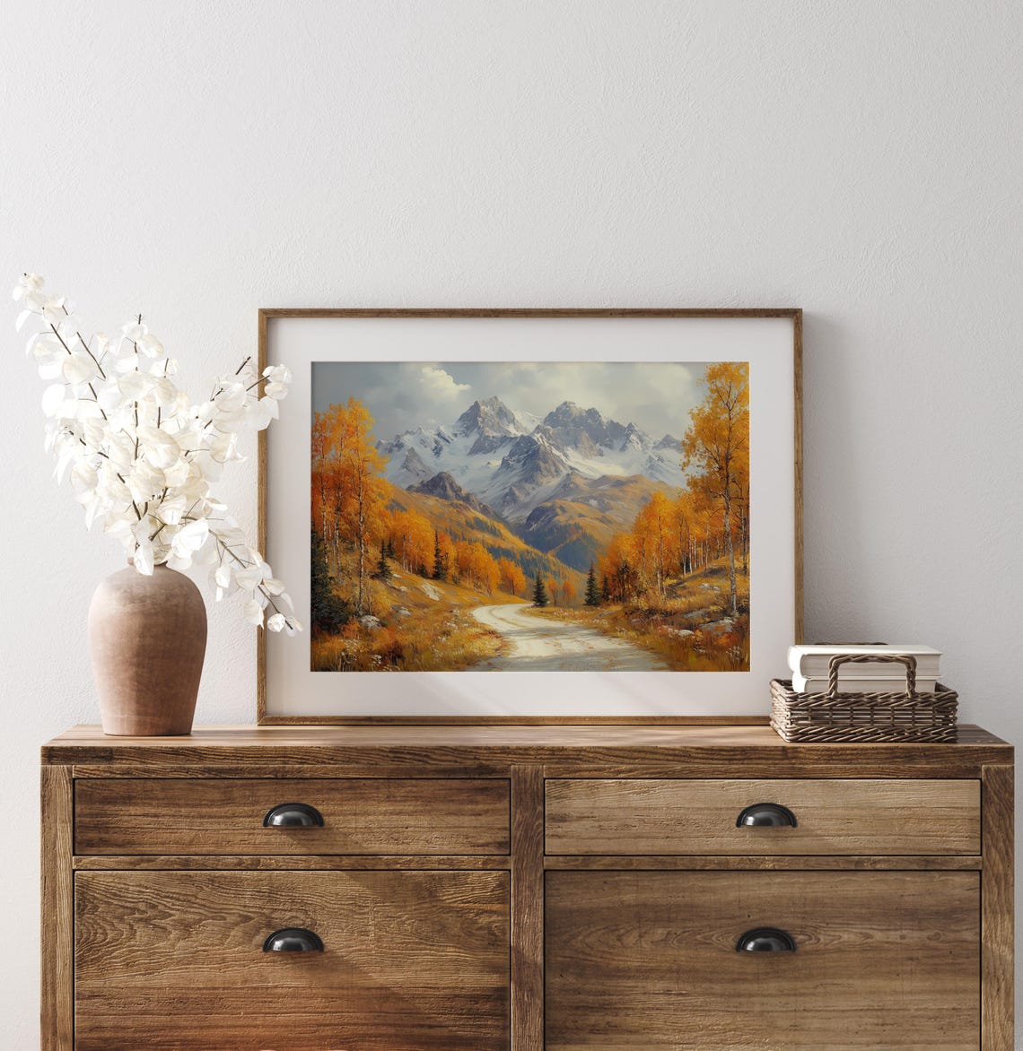 Golden Aspen Autumn Road Snowy Mountain Peaks Fall Landscape Wall Art - Image 3
