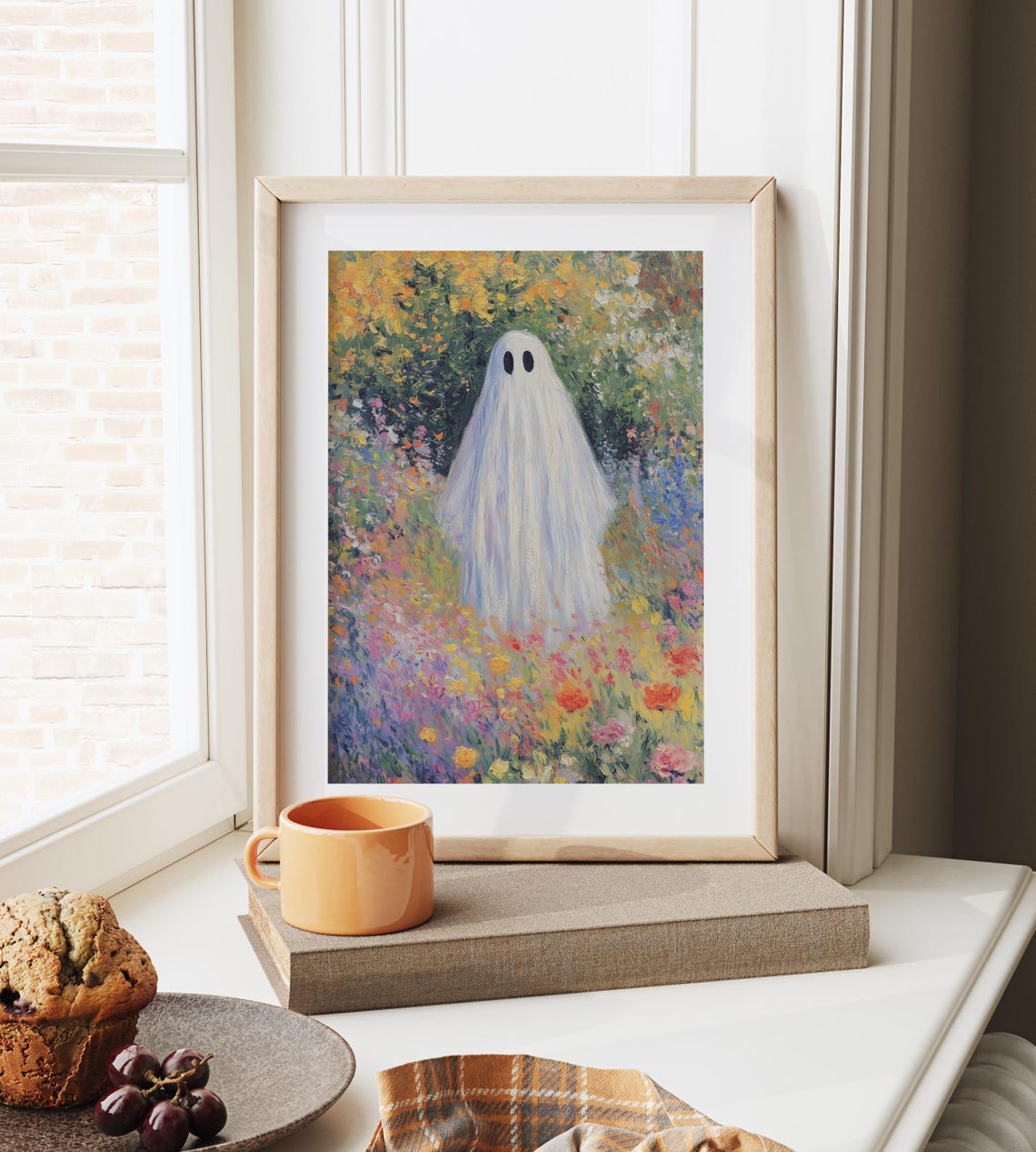 Cute White Ghost Colorful Wildflower Field Halloween Art Poster - Image 6