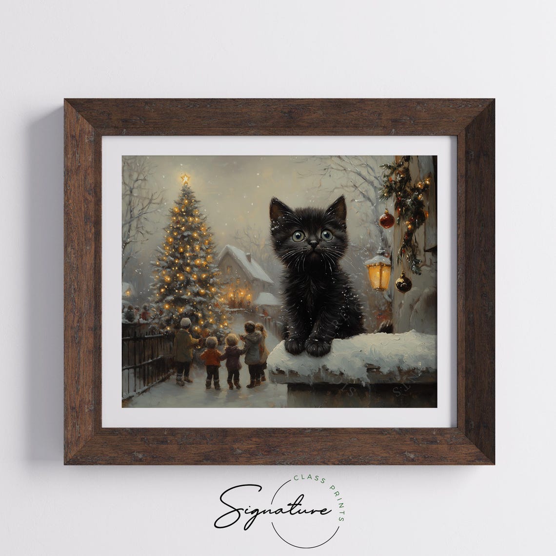 Black Kitten on a Snowy Porch Railing With Christmas Garland Poster - Image 5