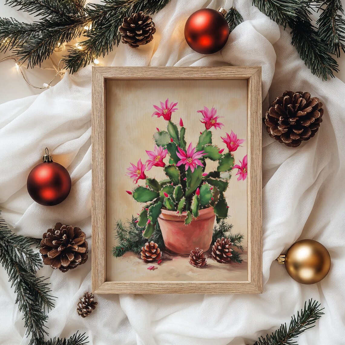 Blooming Christmas Cactus with Pink Flowers Terracotta Poster - Image 4