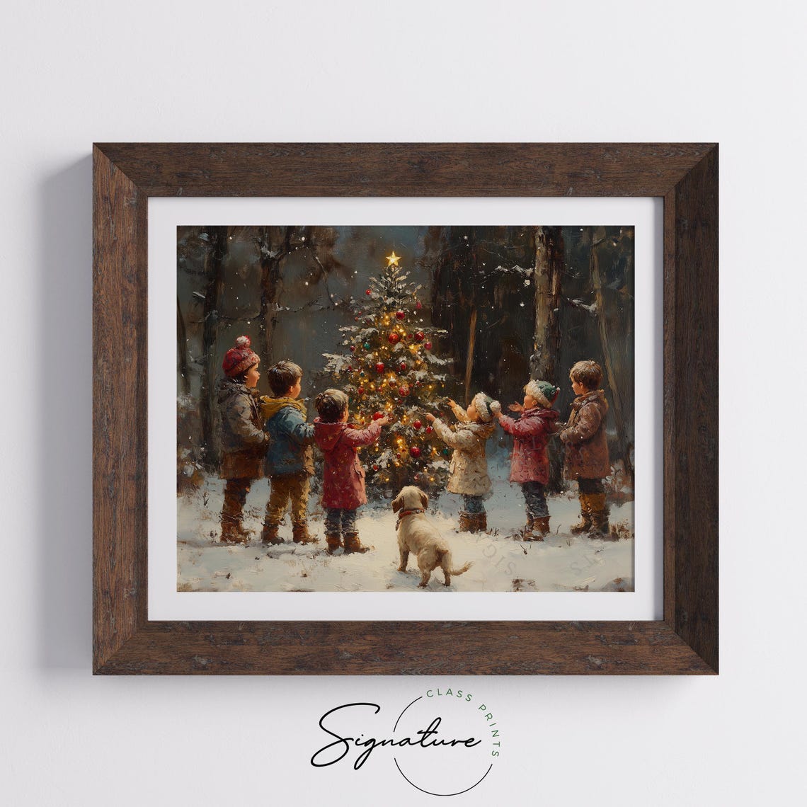 Six Children And A Puppy Decorating A Snowy Christmas Tree Poster - Image 5