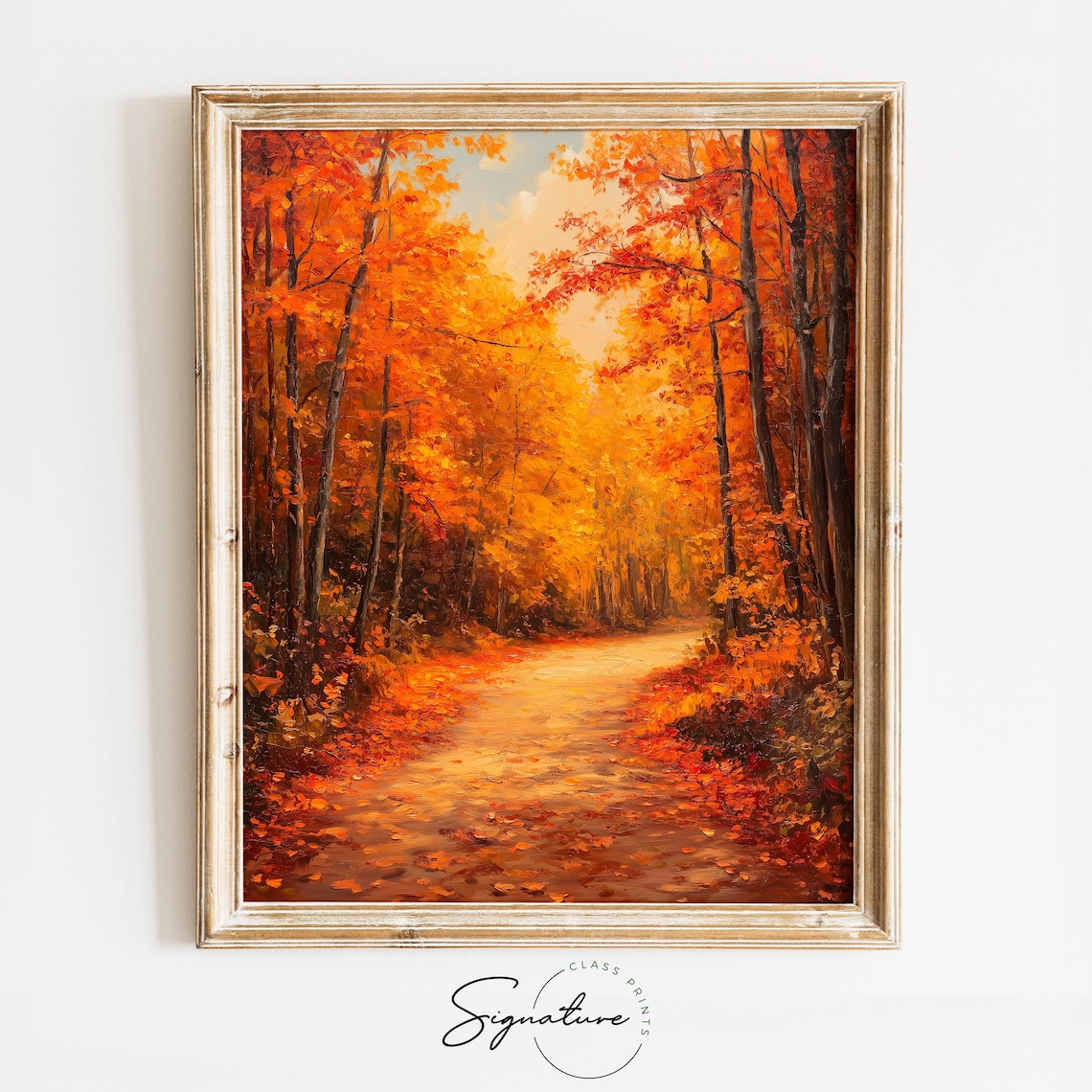 Autumn Forest Path Fallen Leaves Cozy Fall Decor Forest Scene Art Poster