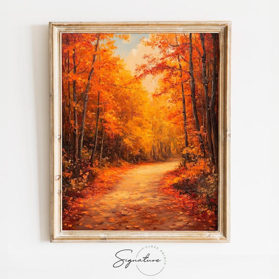 Autumn Forest Path Fallen Leaves Cozy Fall Decor Forest Scene Art Poster