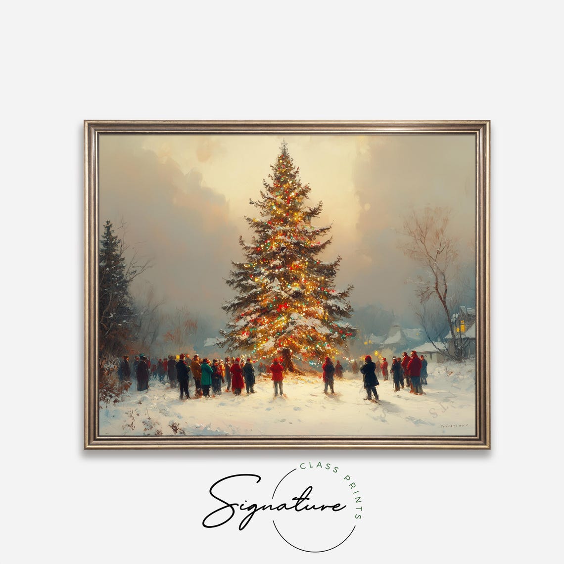 Community Gathering Around Lit Outdoor Christmas Tree Poster - Image 4
