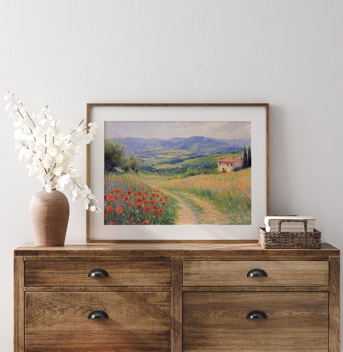 Red Poppy Path Past a Sunlit Stone Villa and Cypress Trees Poster - Image 3
