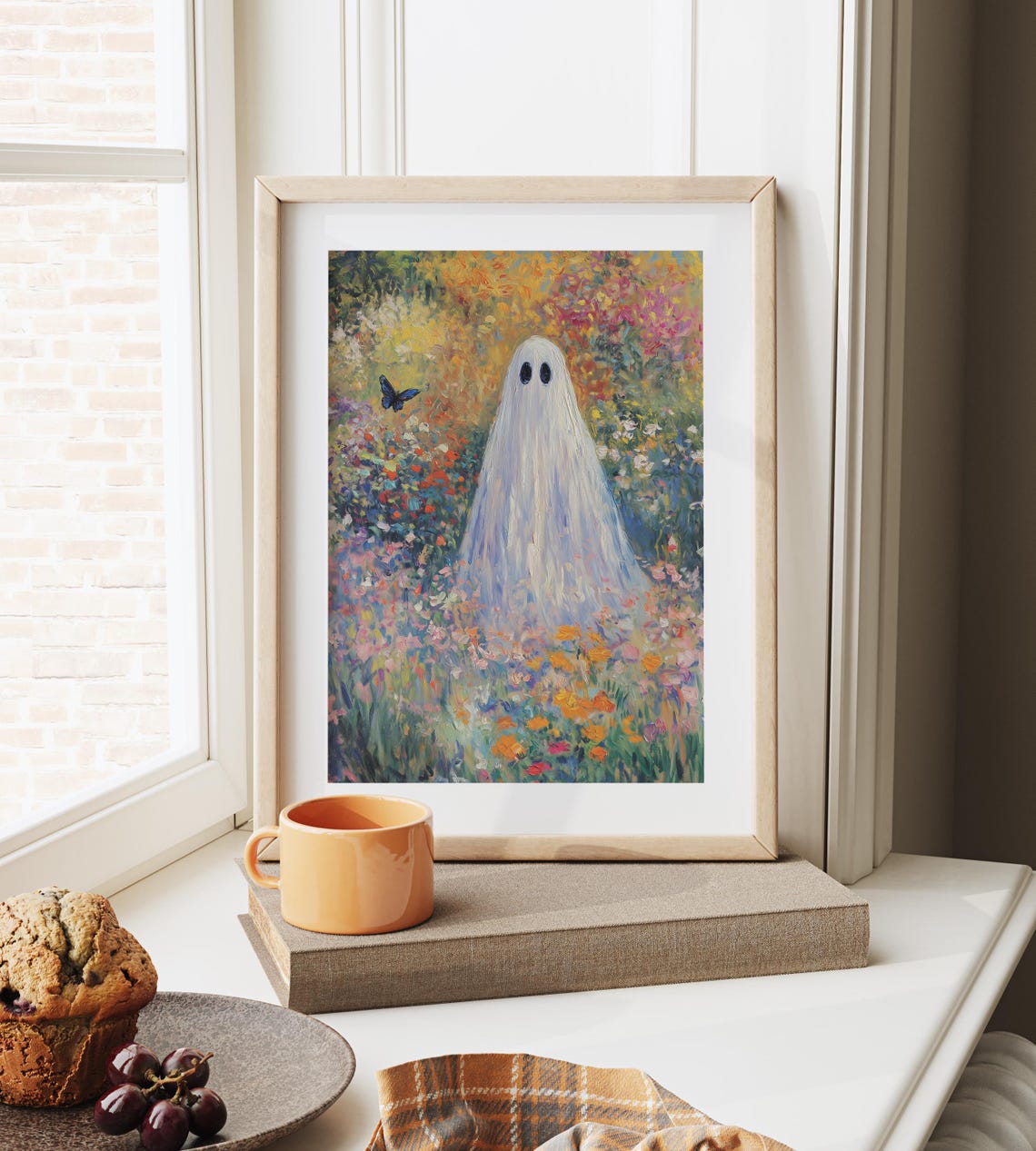 White Ghost Vibrant Flower Garden Blue Butterfly Summer Poster - Image 6
