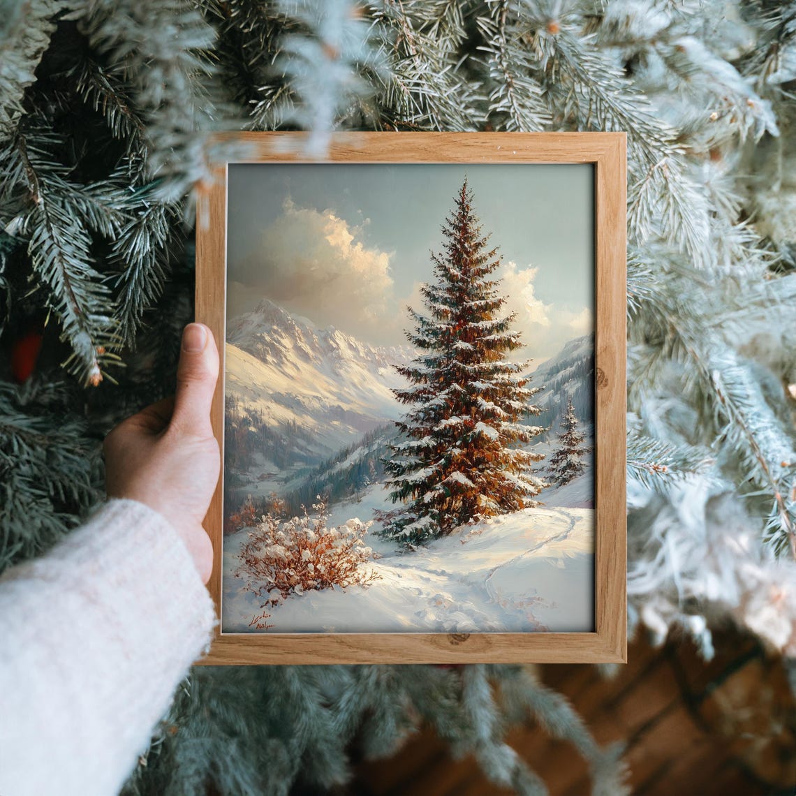 Majestic Snowy Evergreen Pine Mountain Winter Landscape Poster - Image 6