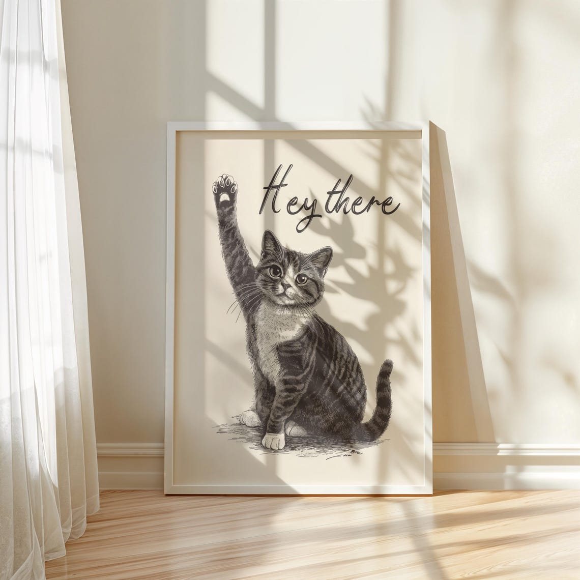 Friendly Hey There Waving Tabby Cat Vintage Cute Kitten Poster - Image 5