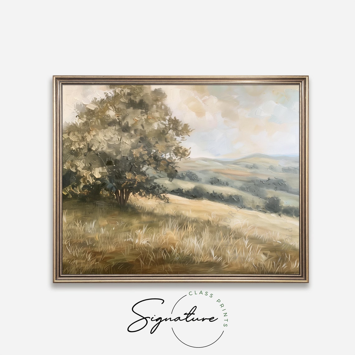 Pastoral Meadow Tree Hill Rolling Fields Soft Sky Peaceful Farm Poster - Image 4