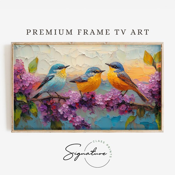 Blooming Spring Warblers On Lilac Impasto Bird Frame Art Print