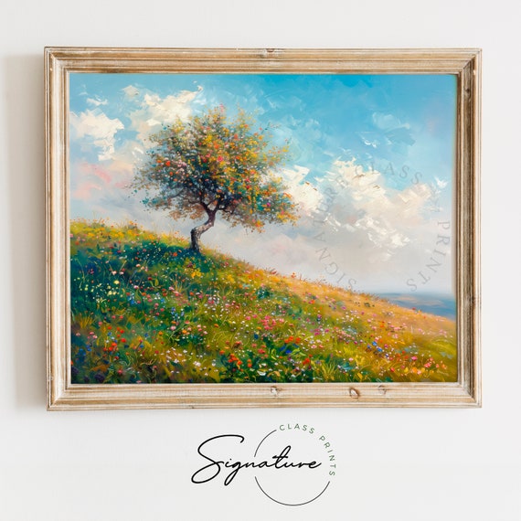 Beech Tree On Rolling English Hillside Nature Landscape Art Scenic Wall Decor Living Room Wall Art Countryside Painting 1009