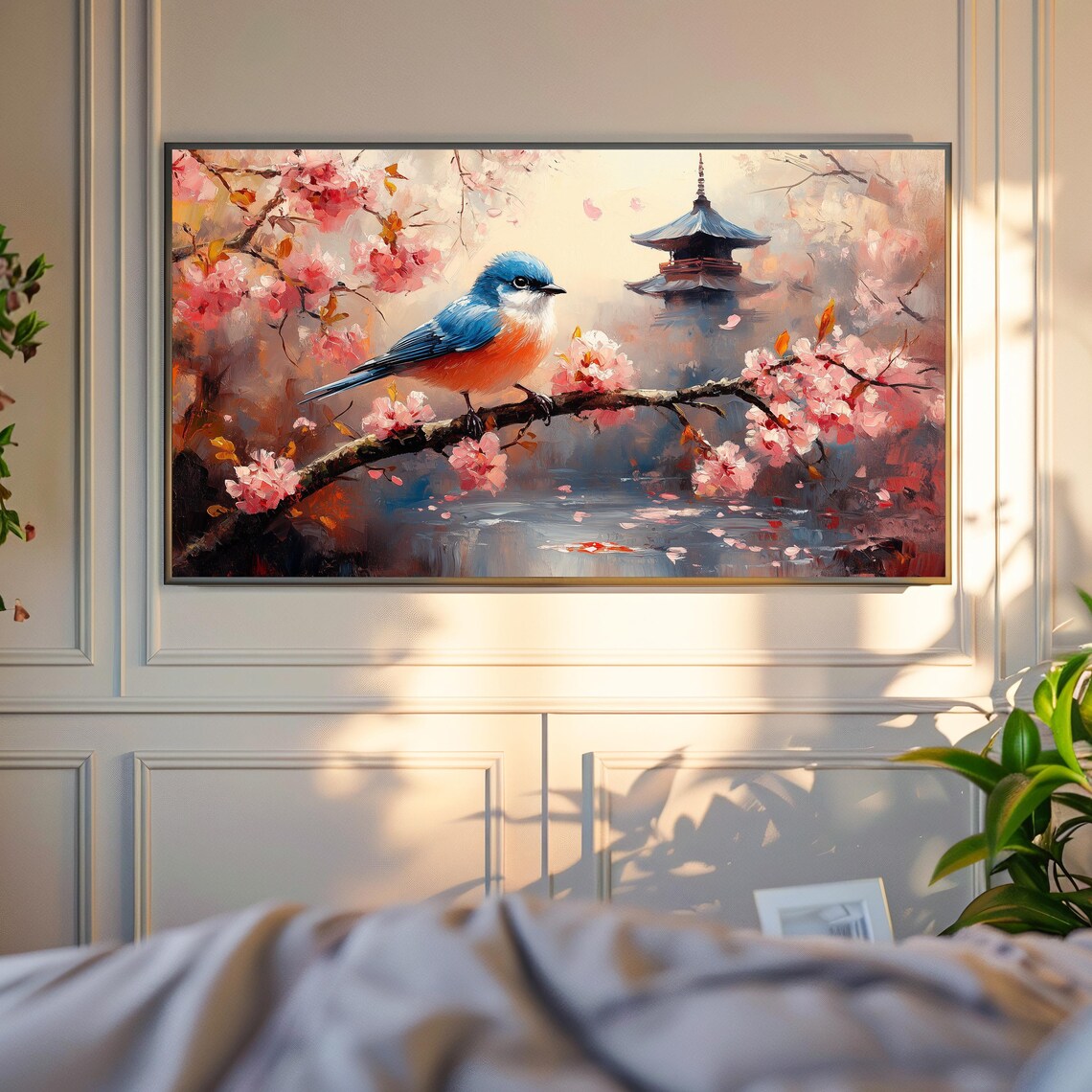 Bluebird On Cherry Blossom Branch By Pagoda Lake Travel Poster - Image 4