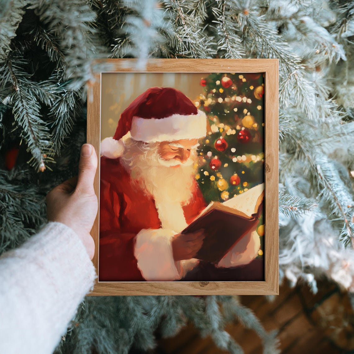 Santa Claus Reading By The Christmas Tree Warm Holiday Painting Poster