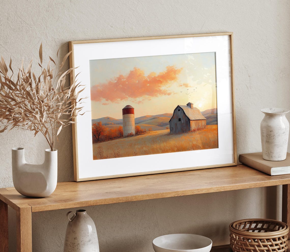 Sunset Barn Silo Autumn Hills Fall Farmhouse Golden Hour Wall Art - Image 4
