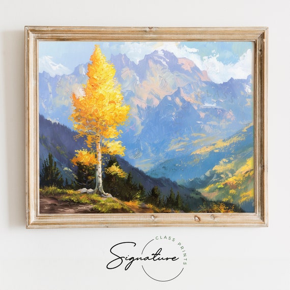 Quaking Aspen Tree In Rocky Mountains Scenic Wall Art Nature Landscape Painting Fall Decor For Living Room Wall Artwork 1012