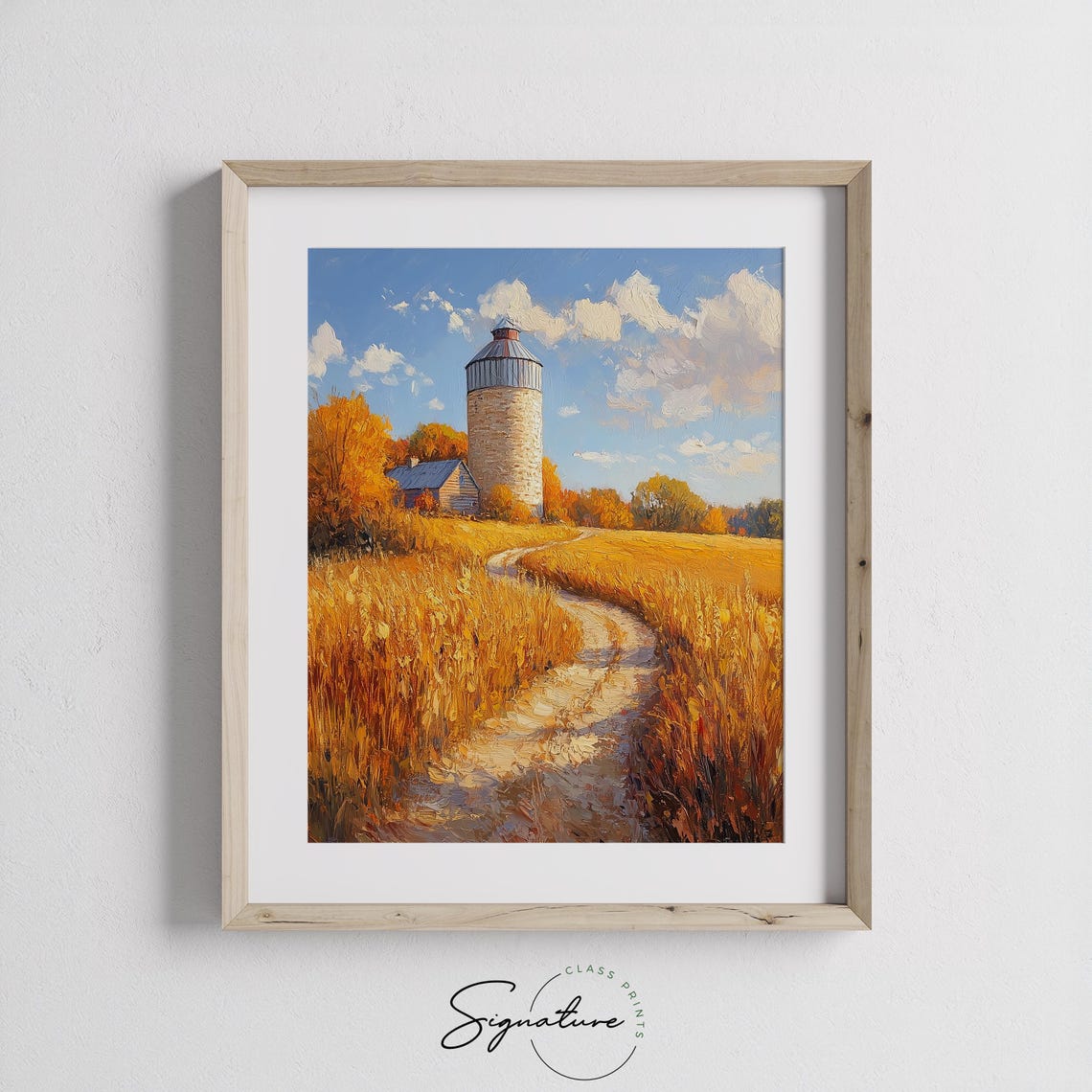 Stone Silo Farmhouse Golden Wheat Field Winding Dirt Road Poster - Image 3