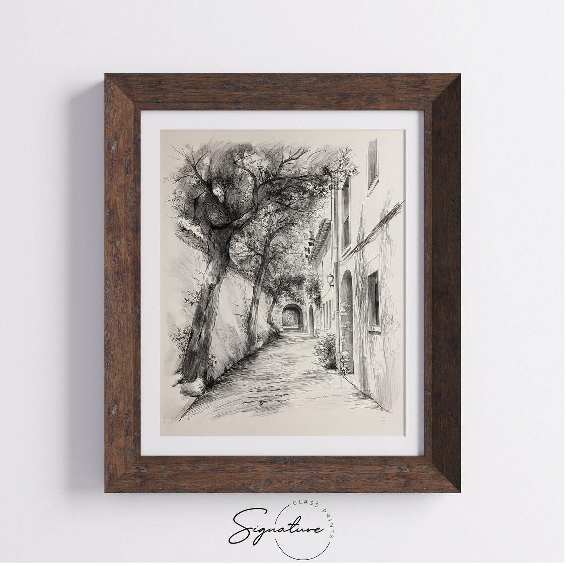 Old Town Alley With Arches And Trees Vintage Street Sketch Poster - Image 4