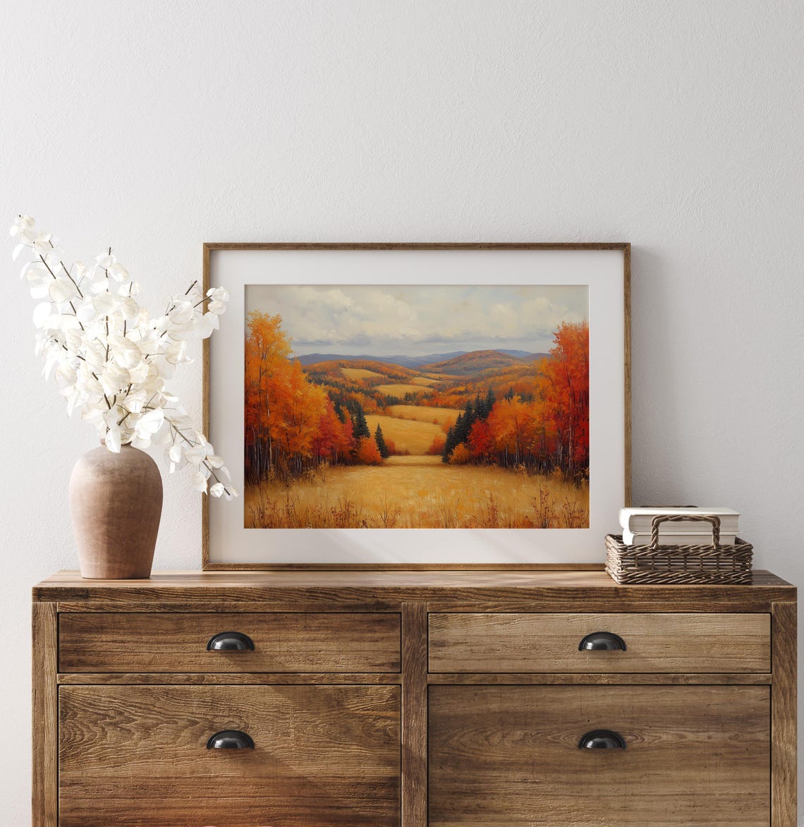Golden Meadow Valley Ringed by Autumn Forest and Peaks Poster - Image 3