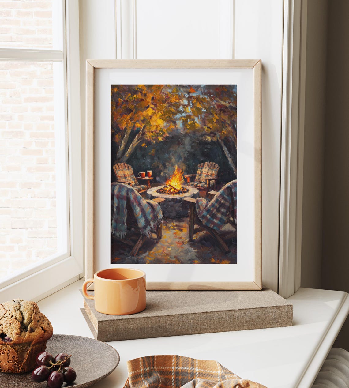 Autumn Campfire with Adirondack Chairs Plaid Blankets and Mugs Poster - Image 6