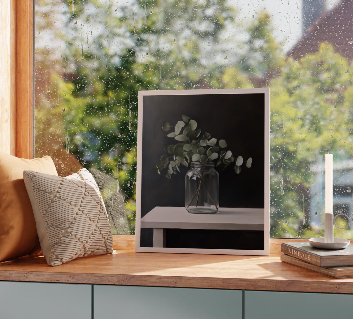 Eucalyptus Sprigs In Glass Jar Moody Minimalist Botanical Poster - Image 2