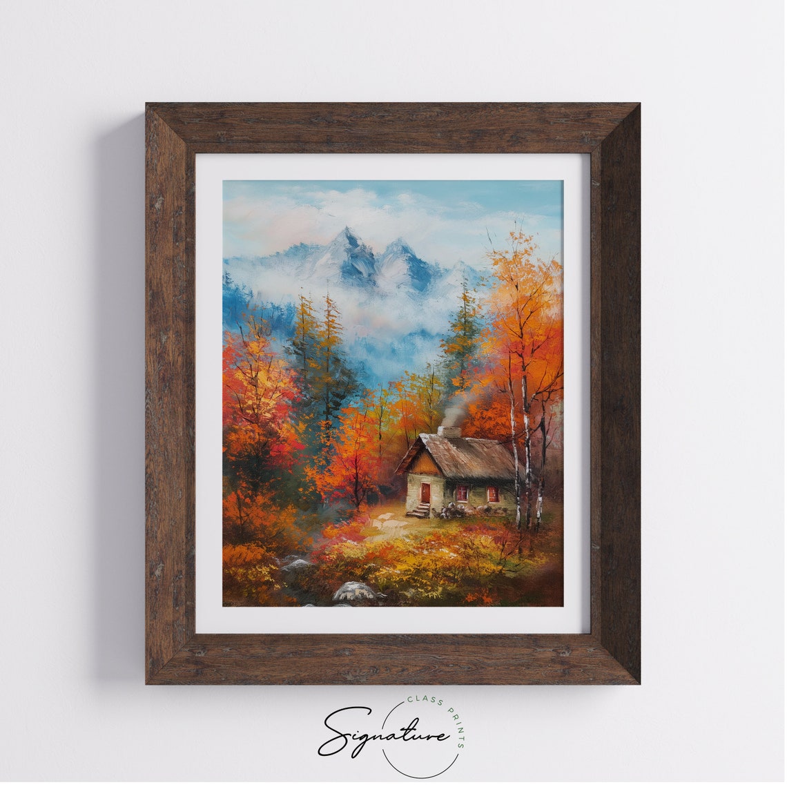 Rustic Mountain Cabin In Fall Foliage Misty Peaks Autumn Scene Poster - Image 4