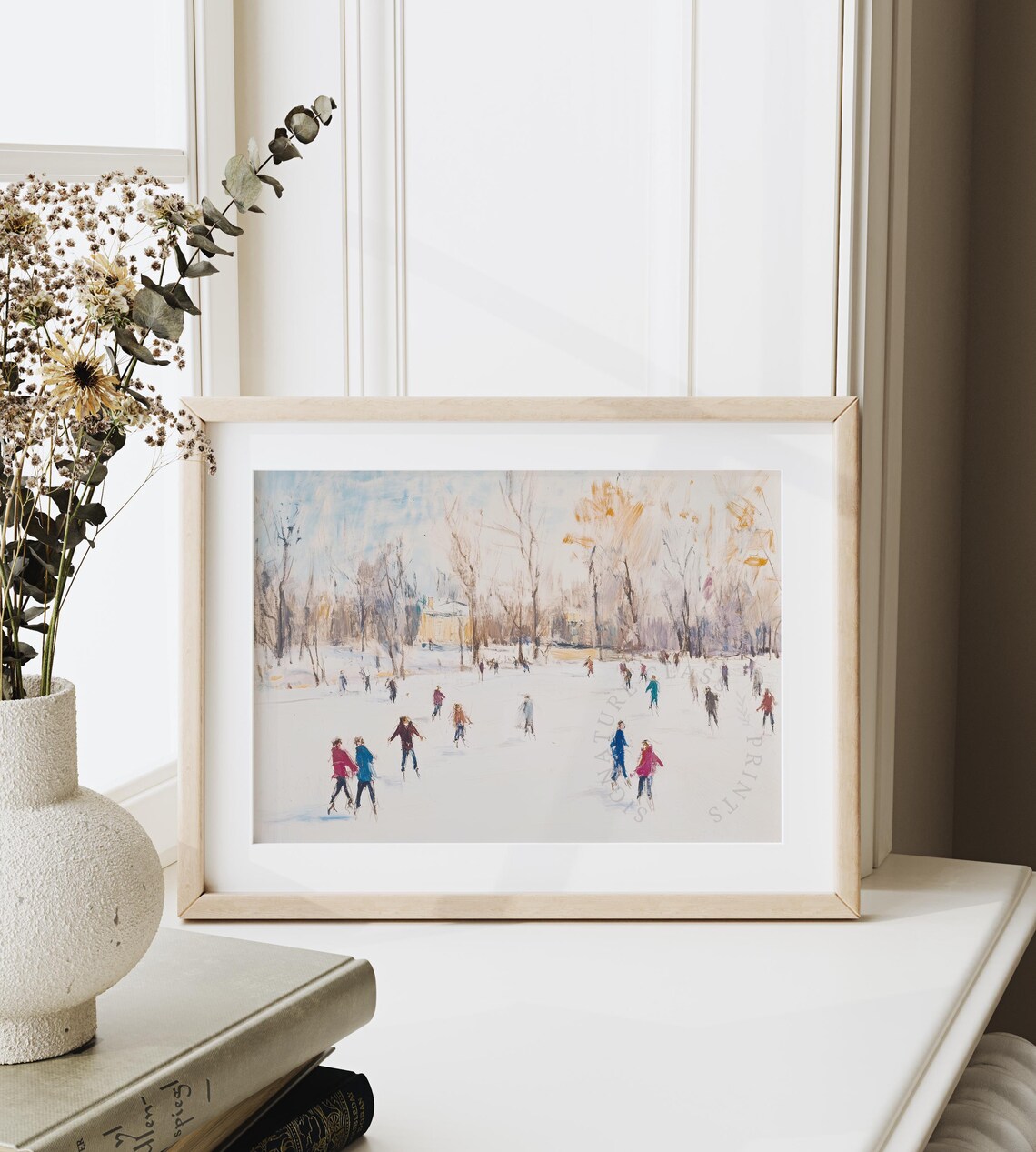 Families Ice Skating Together On A Sunlit Frozen Lake Poster - Image 6