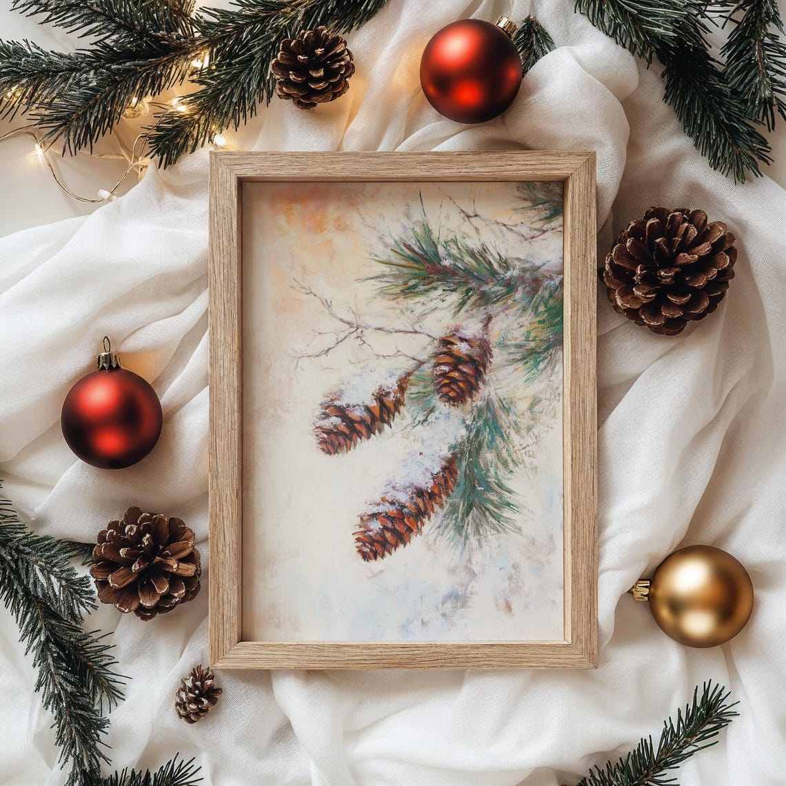 Snow Dusted Pine Cones on Frosty Branch Winter Botanical Poster - Image 4