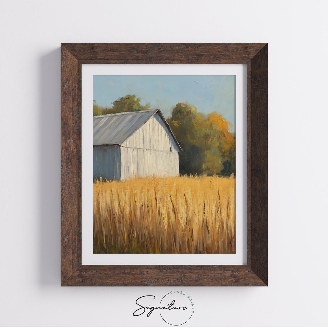 Classic White Barn Golden Wheat Field Summer Harvest Country Print - Image 4