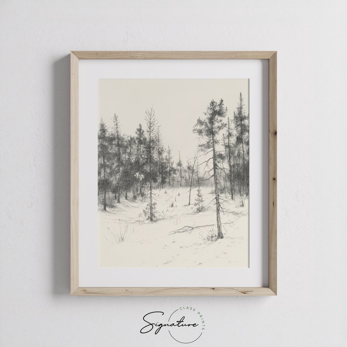 Quiet Sparse Pine Trees In Snowy Winter Forest Sketch Poster Art - Image 3