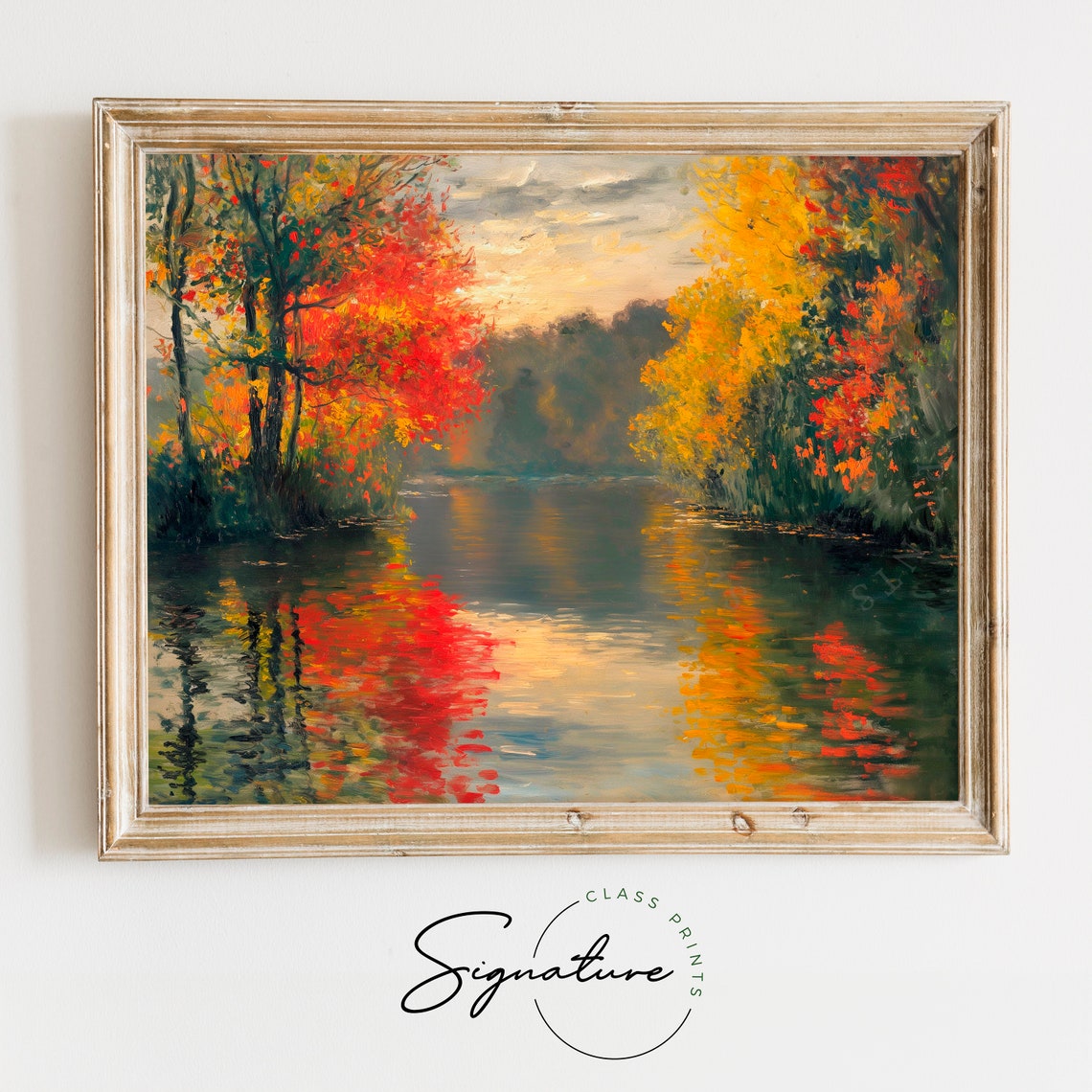 Tranquil Autumn River Between Red And Gold Trees Water Art Poster