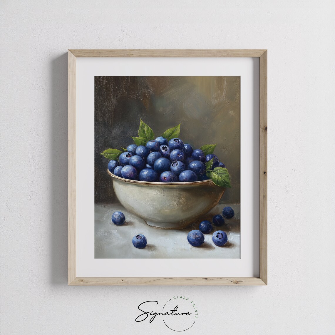 Porcelain Bowl of Fresh Blueberries Classic Still Life Poster - Image 3