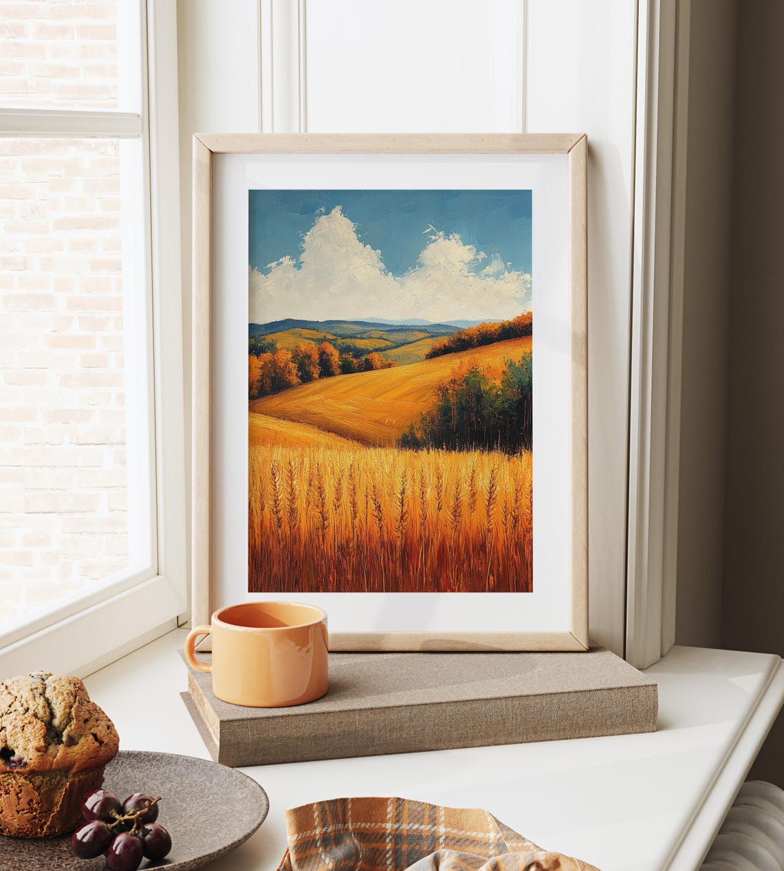 Golden Wheat Field Rolling Hills Impasto Autumn Landscape Poster - Image 6