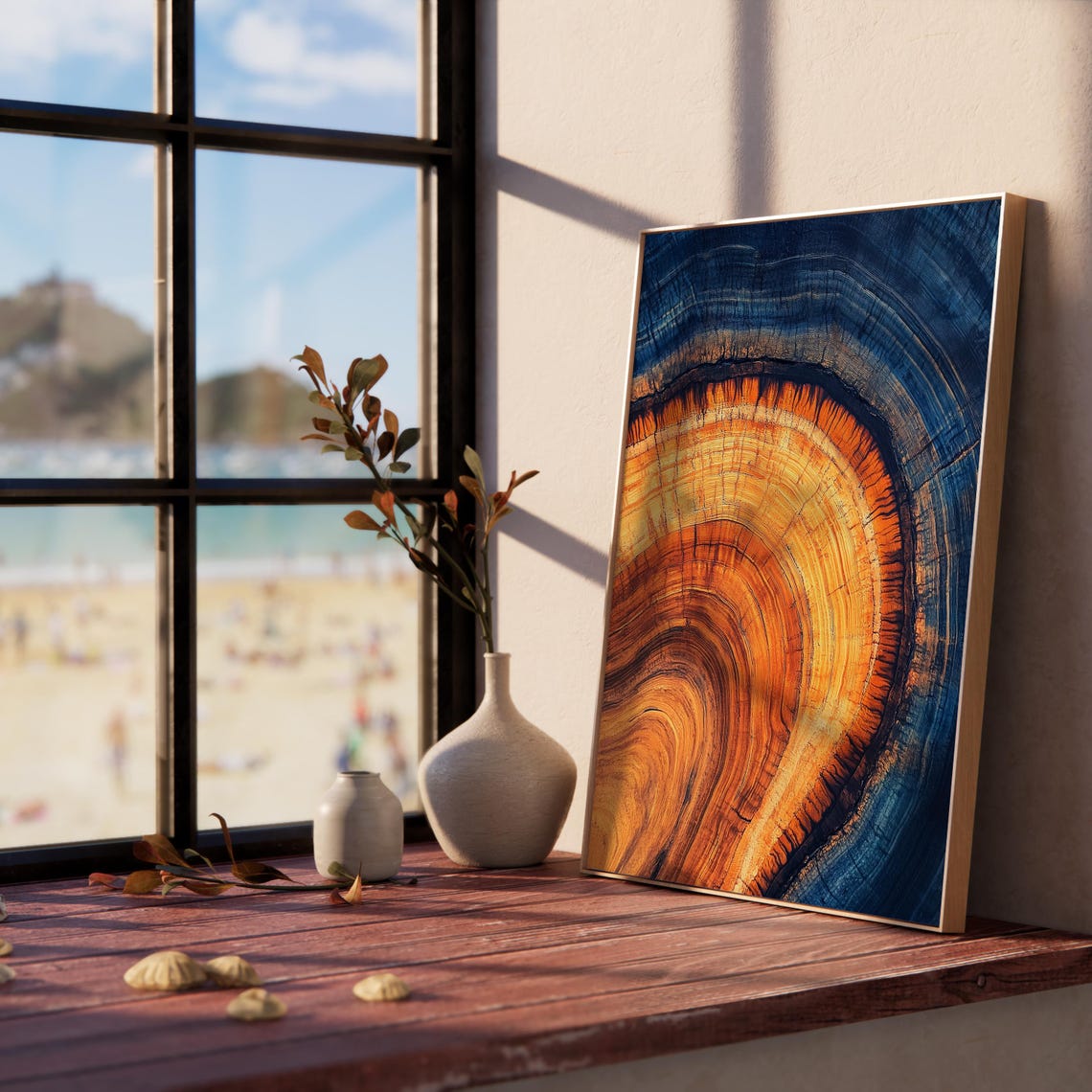 Abstract Tree Ring Cross Section Blue Amber Wood Grain Wall Art - Image 3