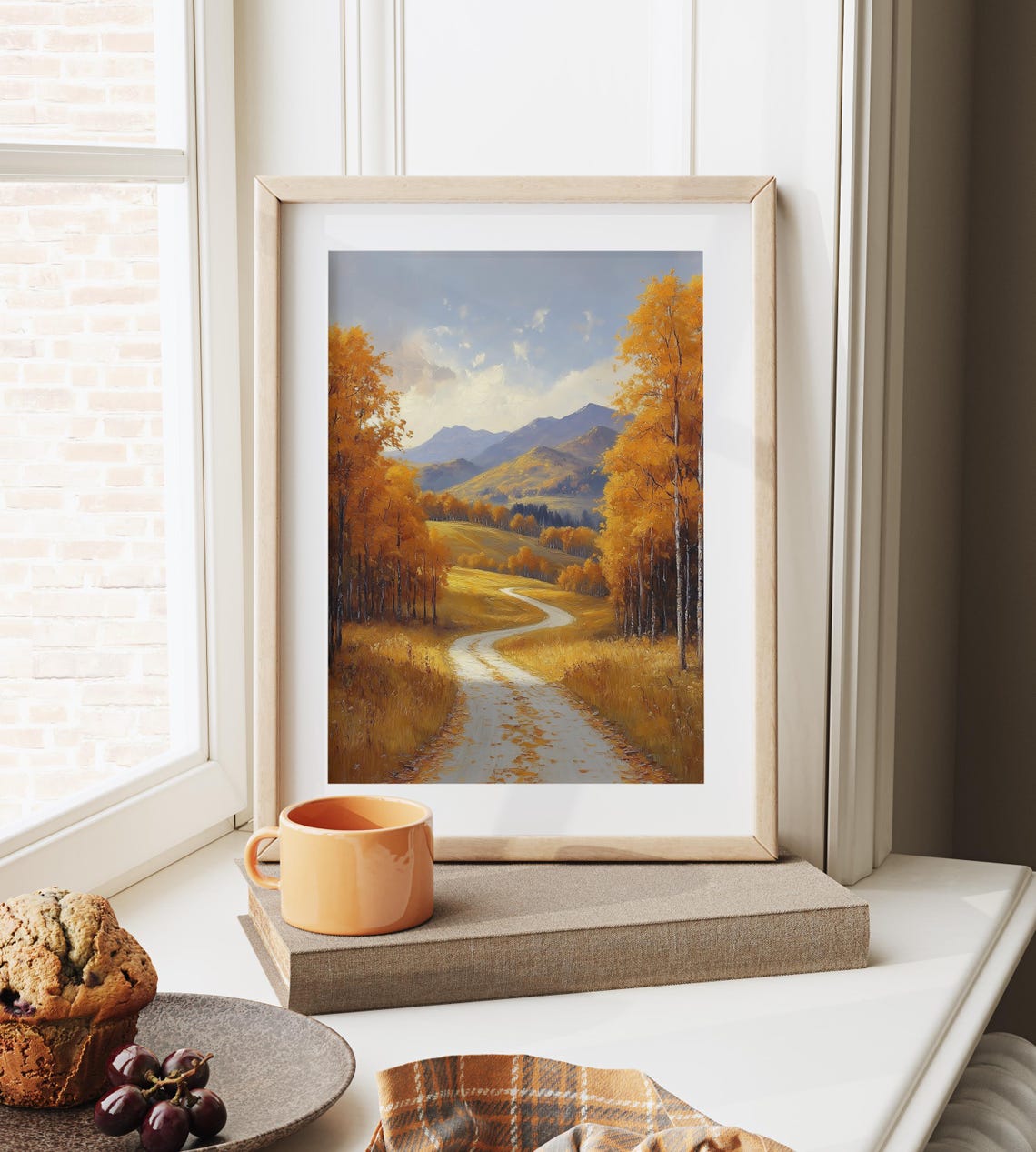 Golden Aspen Path Toward Sunny Mountain Valley Landscape Print - Image 6