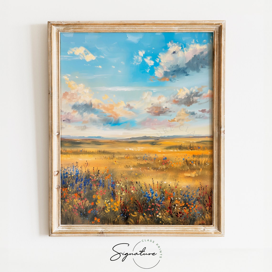 Colorful Wildflower Prairie Under Bright Blue Summer Sky Poster