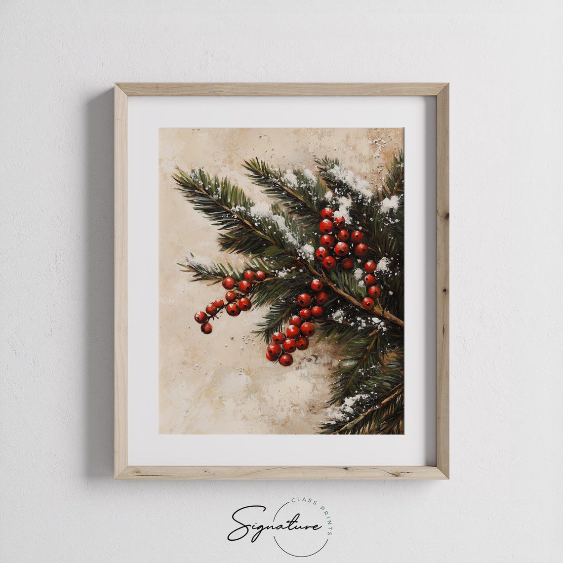 Snowy Fir Branch with Red Winter Berries Vintage Botanical Poster - Image 2