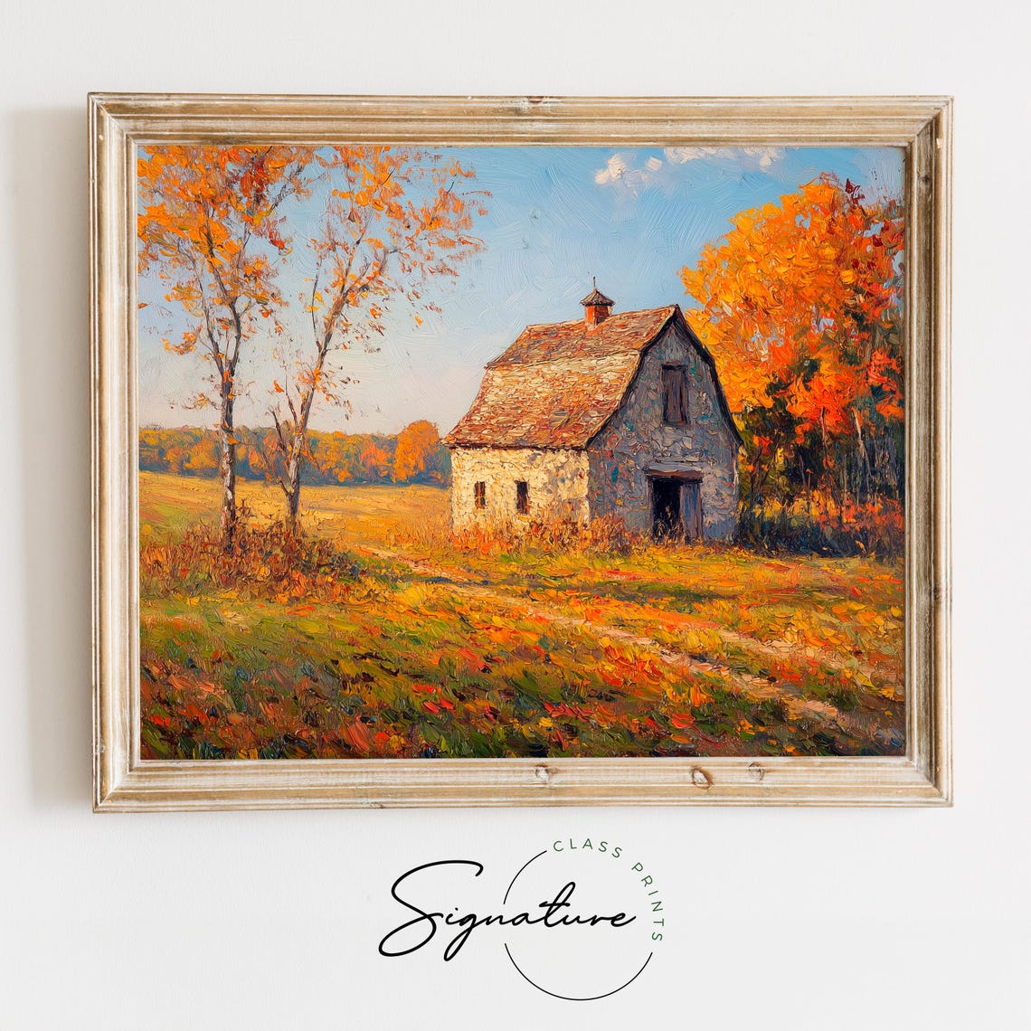 Cozy Rustic Barn Autumn Fields Golden Farmhouse Fall Decor Art Poster