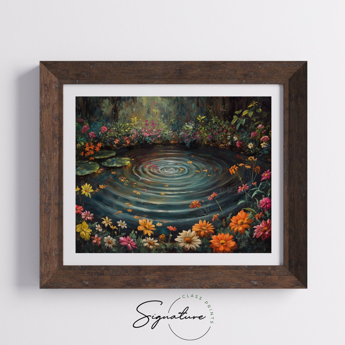 Enchanted Rippling Pond With Pink And Orange Blossoms Floral Poster - Image 5