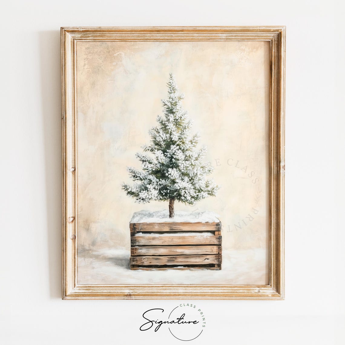 Snow Dusted Mini Christmas Tree In A Rustic Wooden Crate Poster