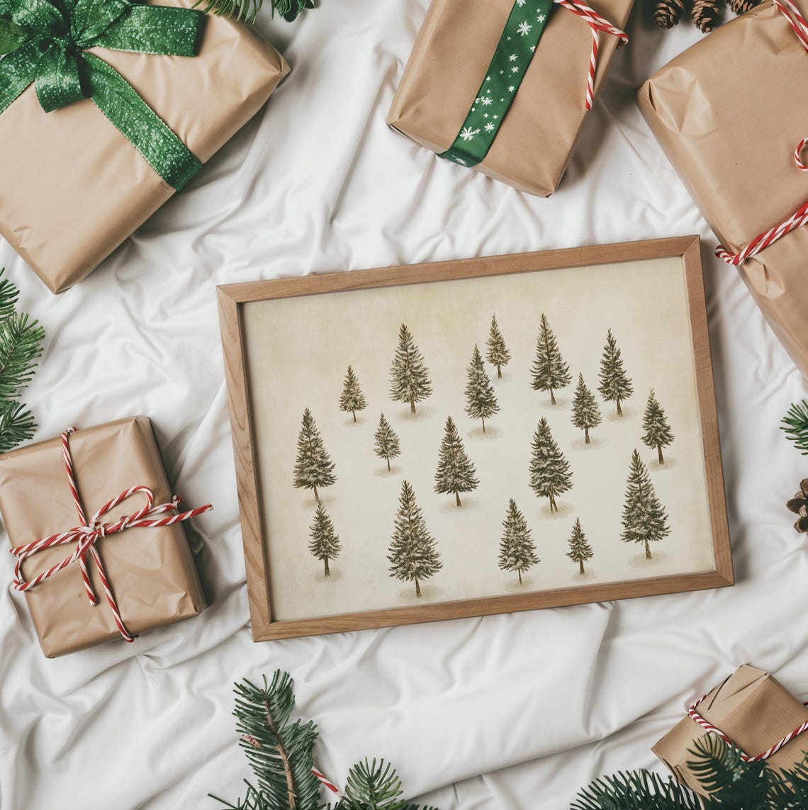 Snowy Pine Trees Pattern Vintage Botanical Winter Forest Poster - Image 2